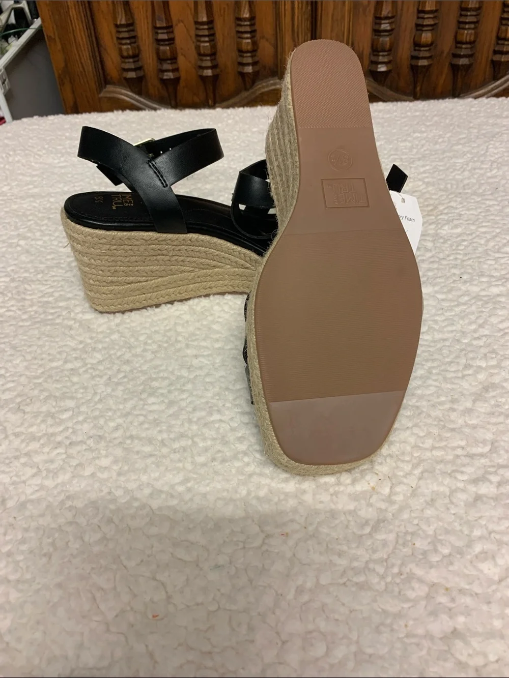 Time & Tru Women's Black Espadrille Platform Sandals Size 8 1/2 NEW Wedge heel - Picture 6 of 10